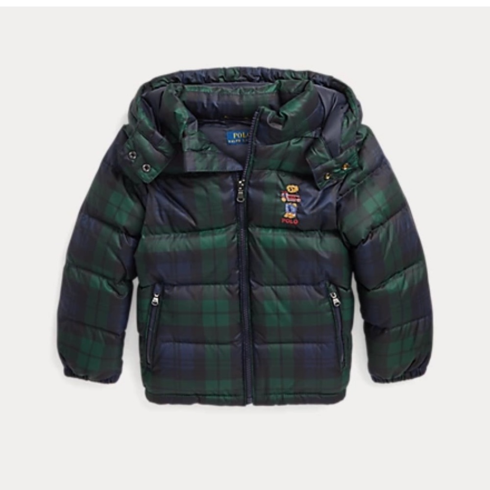 Polo Bear Plaid Down Hooded Jacket 3t